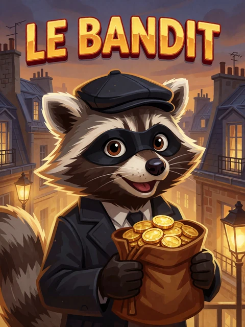 Cover des Gauner-Slots Le Bandit mit Waschb&auml;r und Goldm&uuml;nzen
