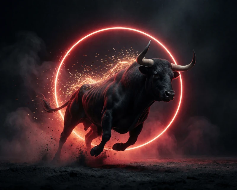 Stier-Silhouette st&uuml;rmt durch neonroten Ring - Bull-Themed Slots Kategorie bei Casina Casino