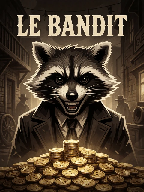 Slot-Cover von Le Bandit mit maskiertem Waschb&auml;r-Gauner und Goldm&uuml;nzen bei Casina Casino